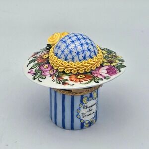 Limoges Trinket Box Chapeau de France Floral Hat Hand Painted Porcelain‎ Paris